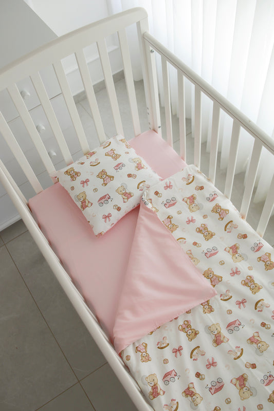 סט מצעי תינוקות - דובים ורודים