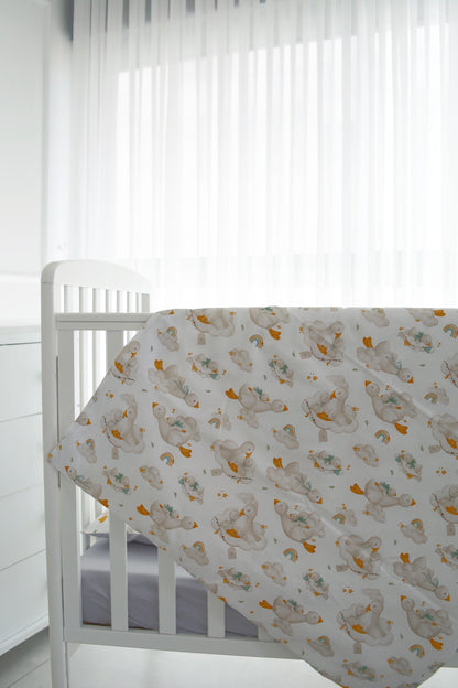 סט מצעי תינוקות - אווזים על אפור